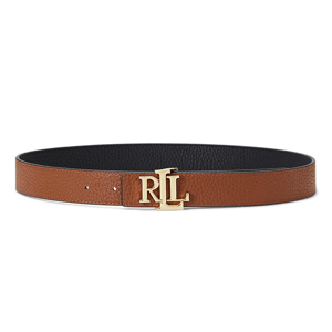 Lauren Ralph Lauren Logo Black Tan Reversible Pebbled Leather Belt